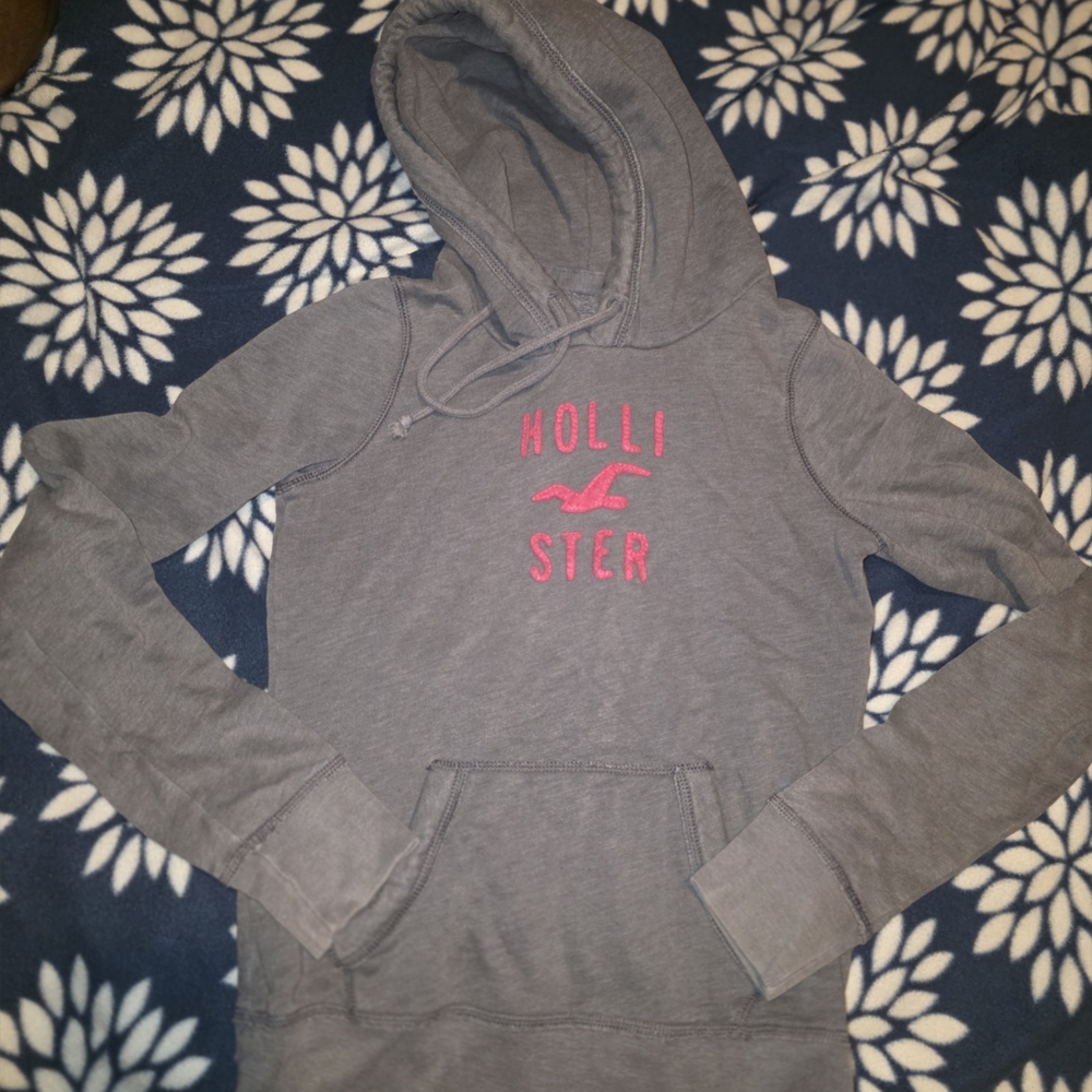 Hollister Charcoal Hoodie with Red Logo